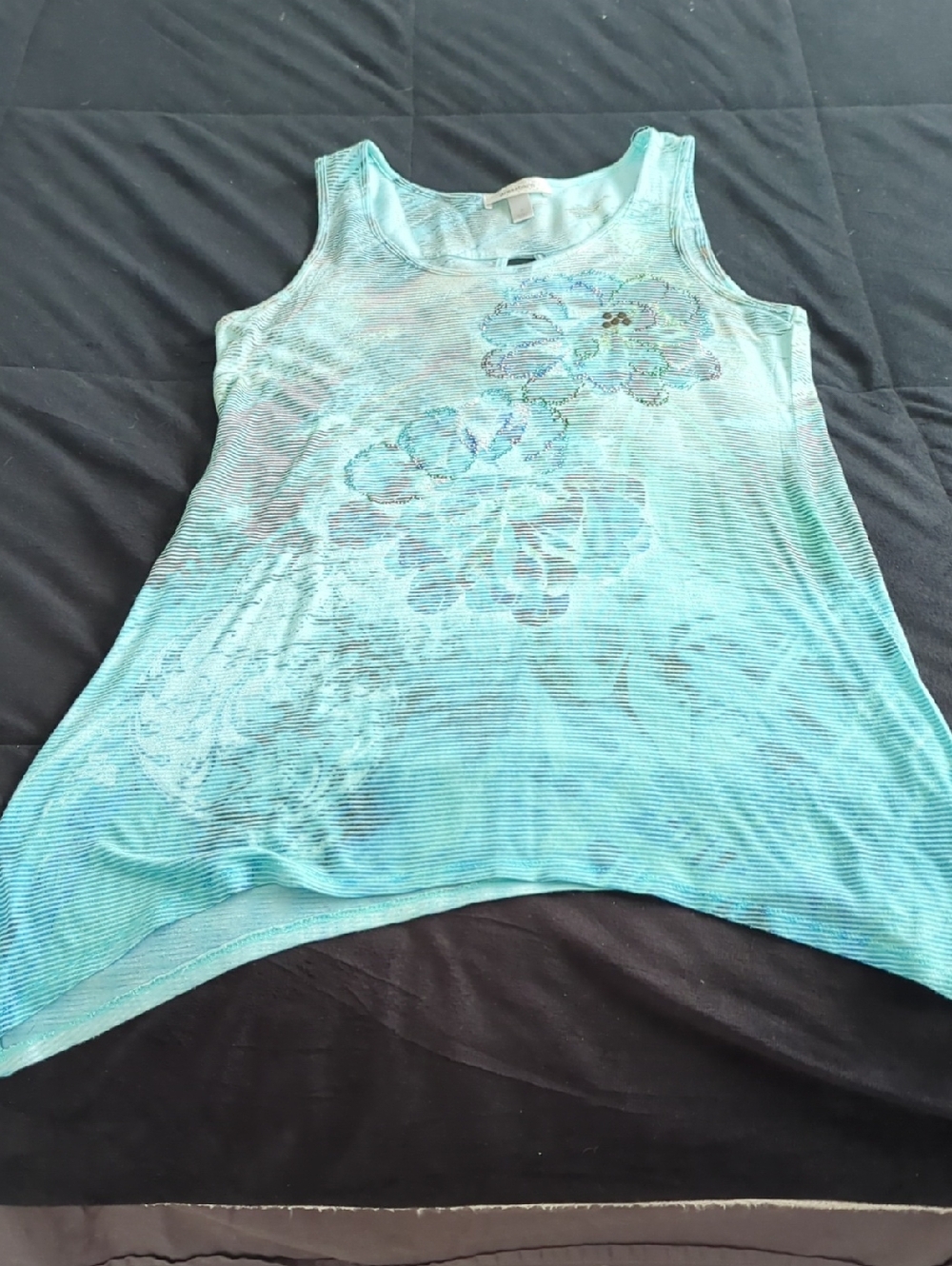 dressbarn Aqua Floral Tank Top with Scoop Neck